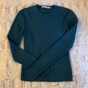 Zara, washable sweater shirt, xsmall, long sleeve 23/1/2", bust 14", blue/teal,